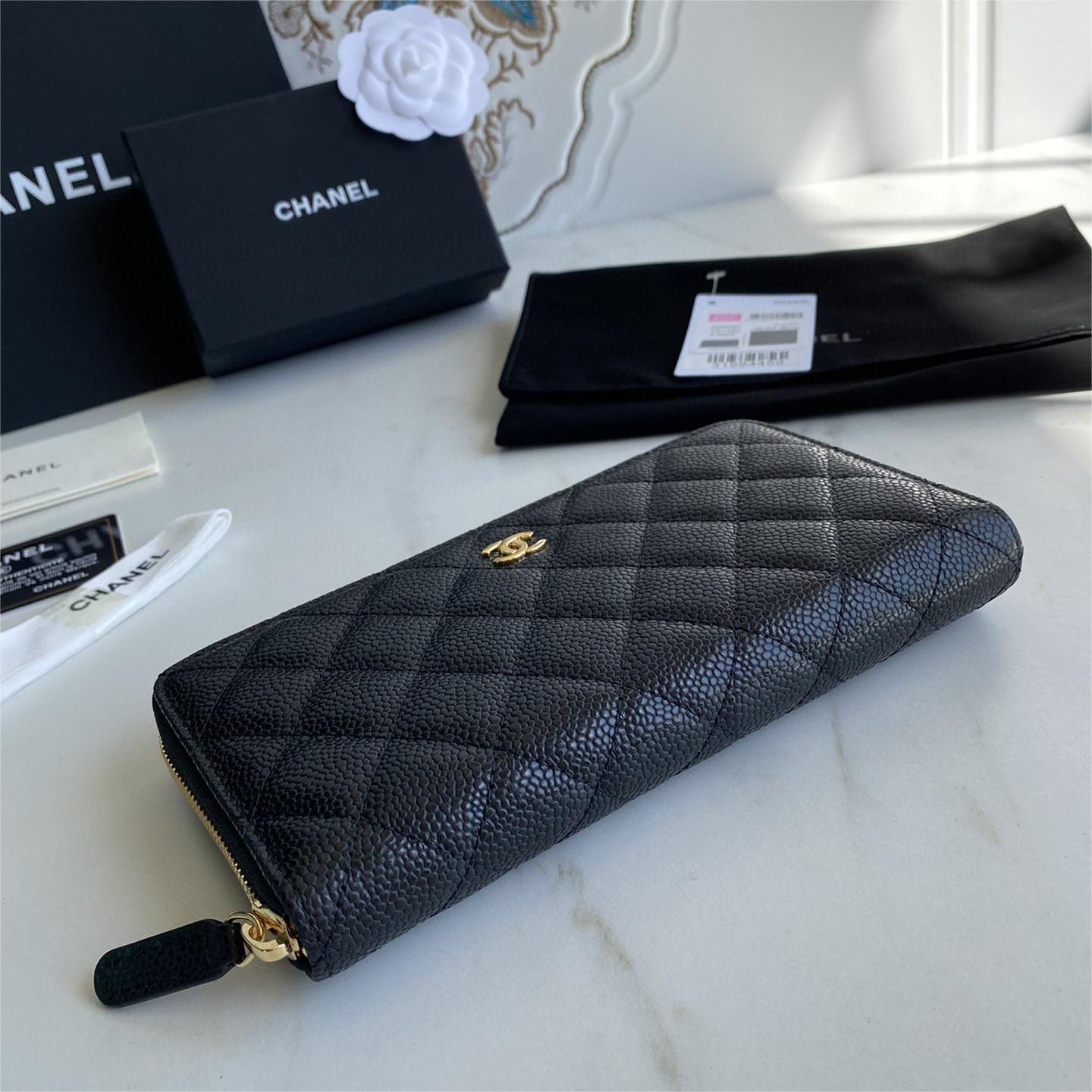 Chanel-Lychee patterned zipper long wallet