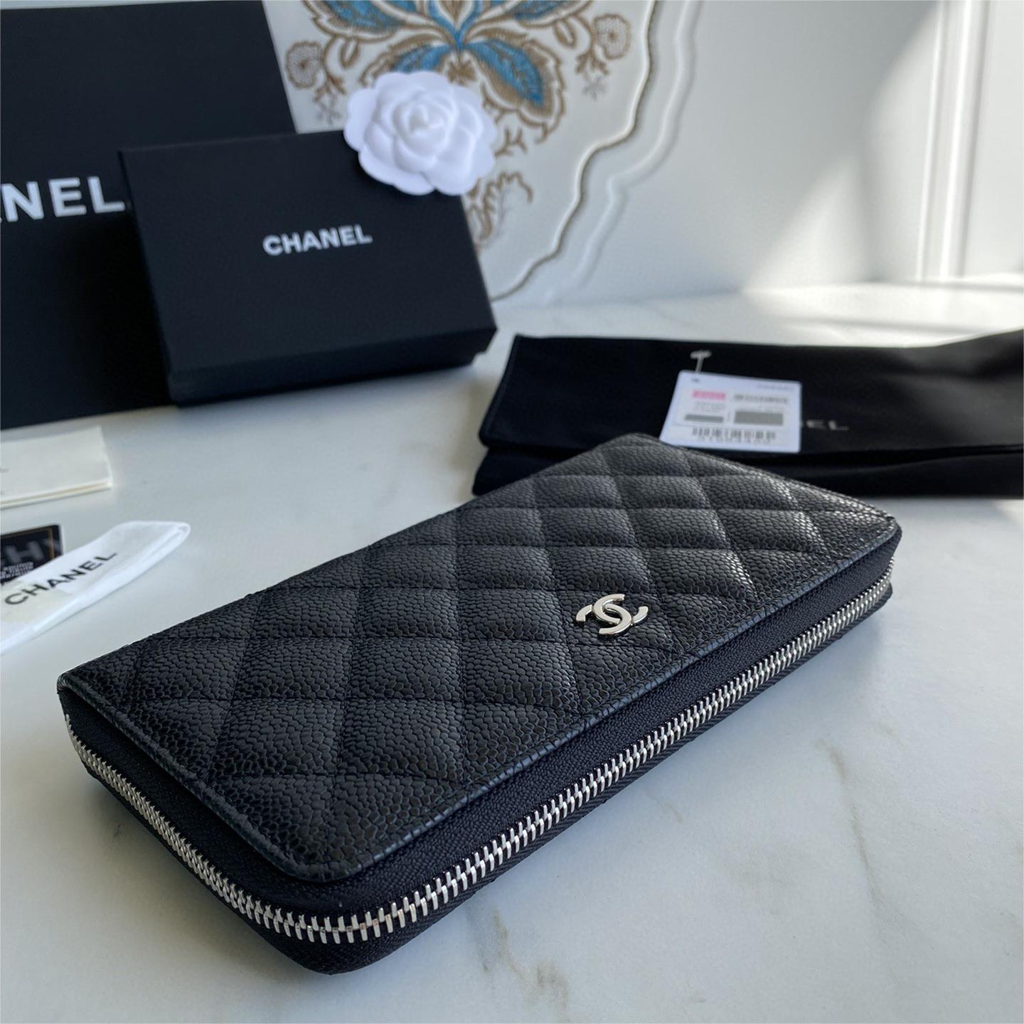 Chanel-Lychee patterned zipper long wallet