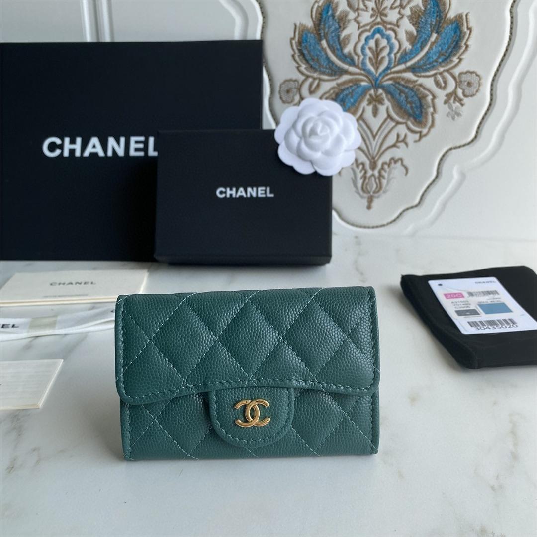 Chanel-Caviar, cowhide, gold buckle wallet