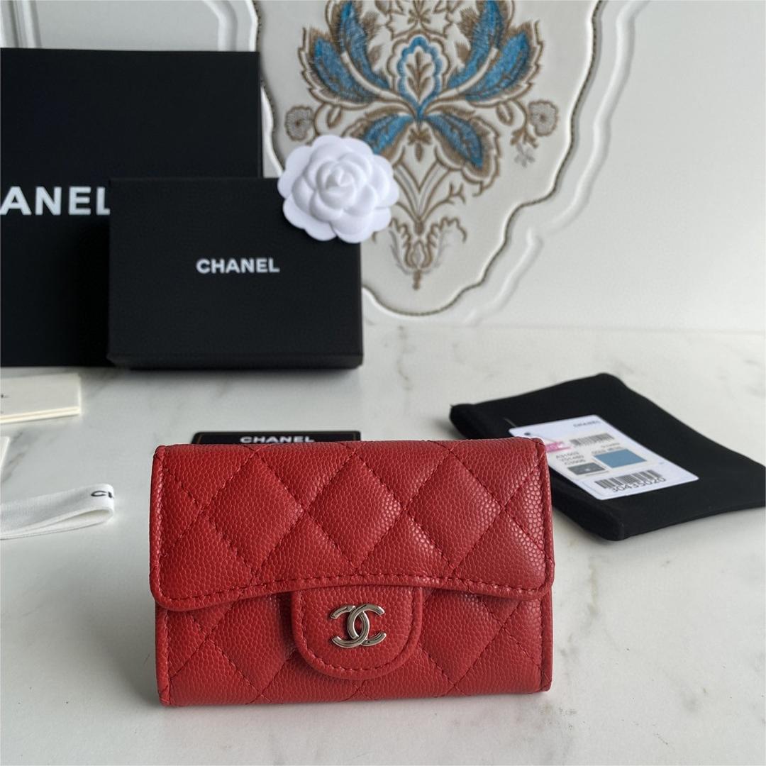 Chanel-Caviar, cowhide, silver buckle wallet