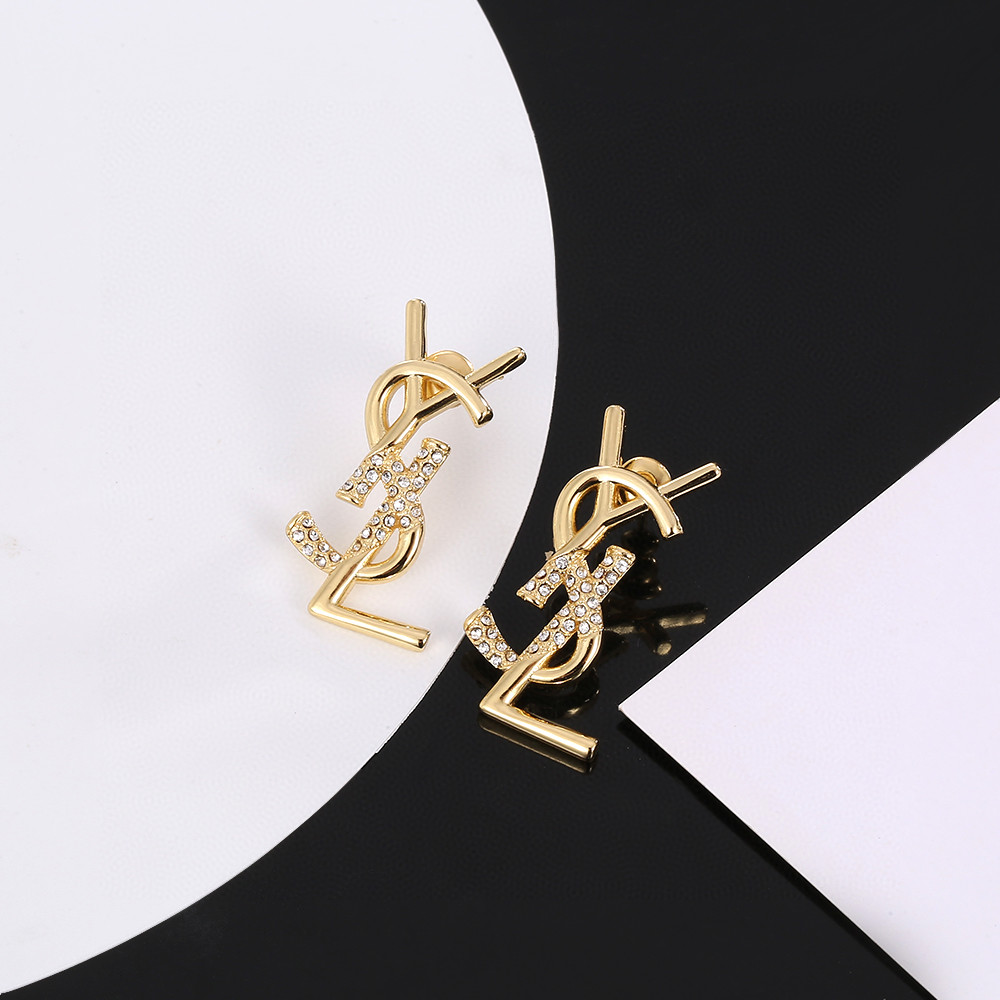 YSL-Diamond studded letter earrings