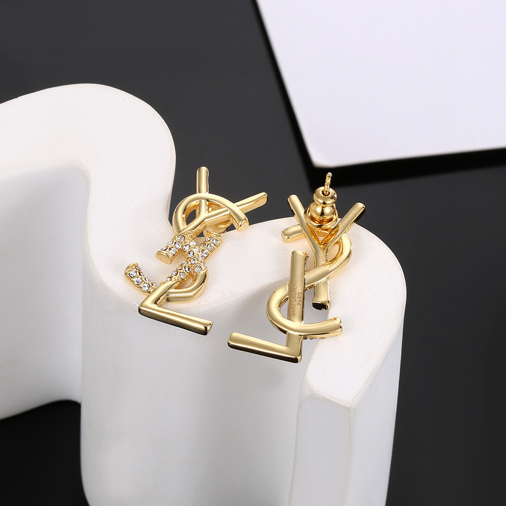 YSL-Diamond studded letter earrings