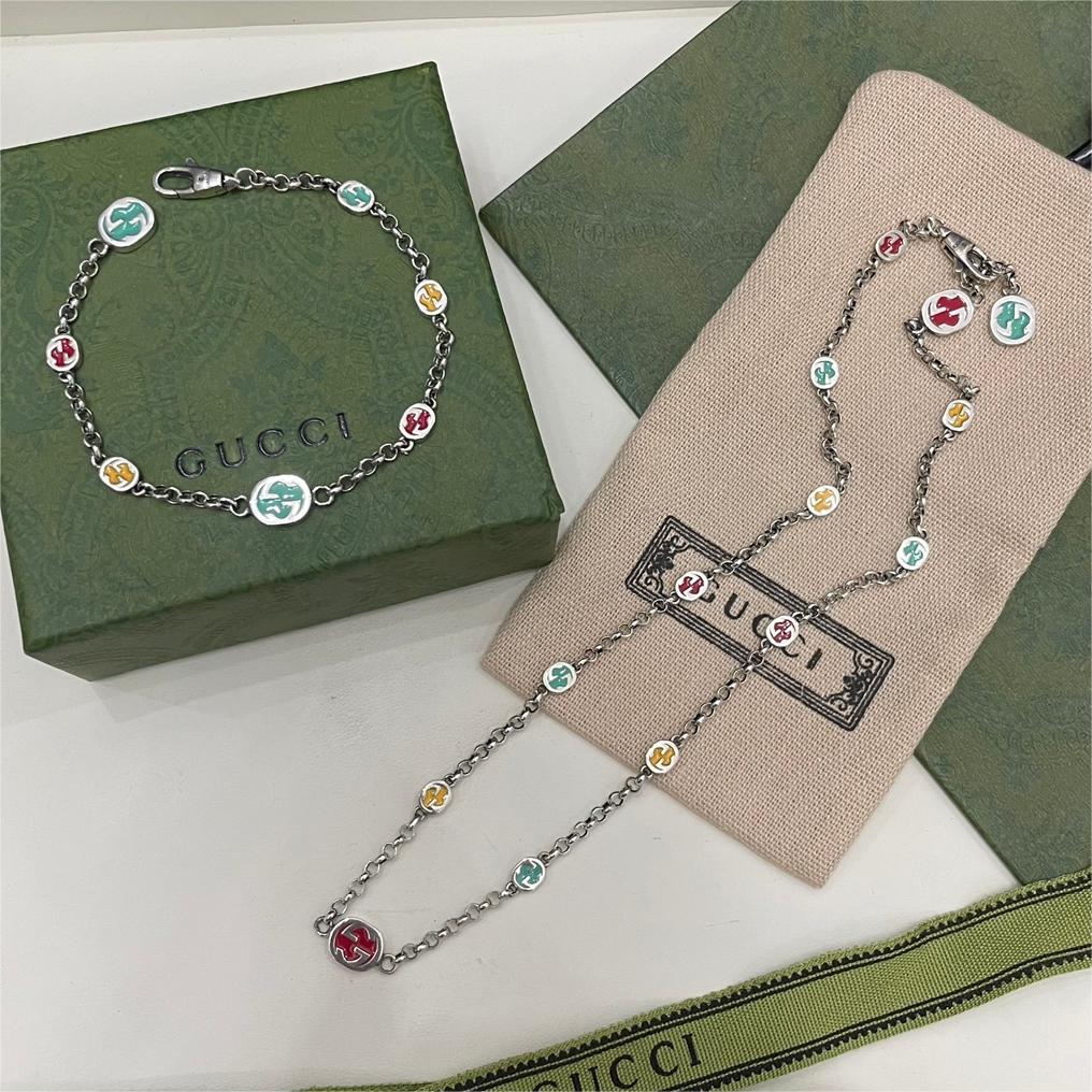 GUCCI-Interlocking Double G Colored Enamel Bracelet Necklace Set