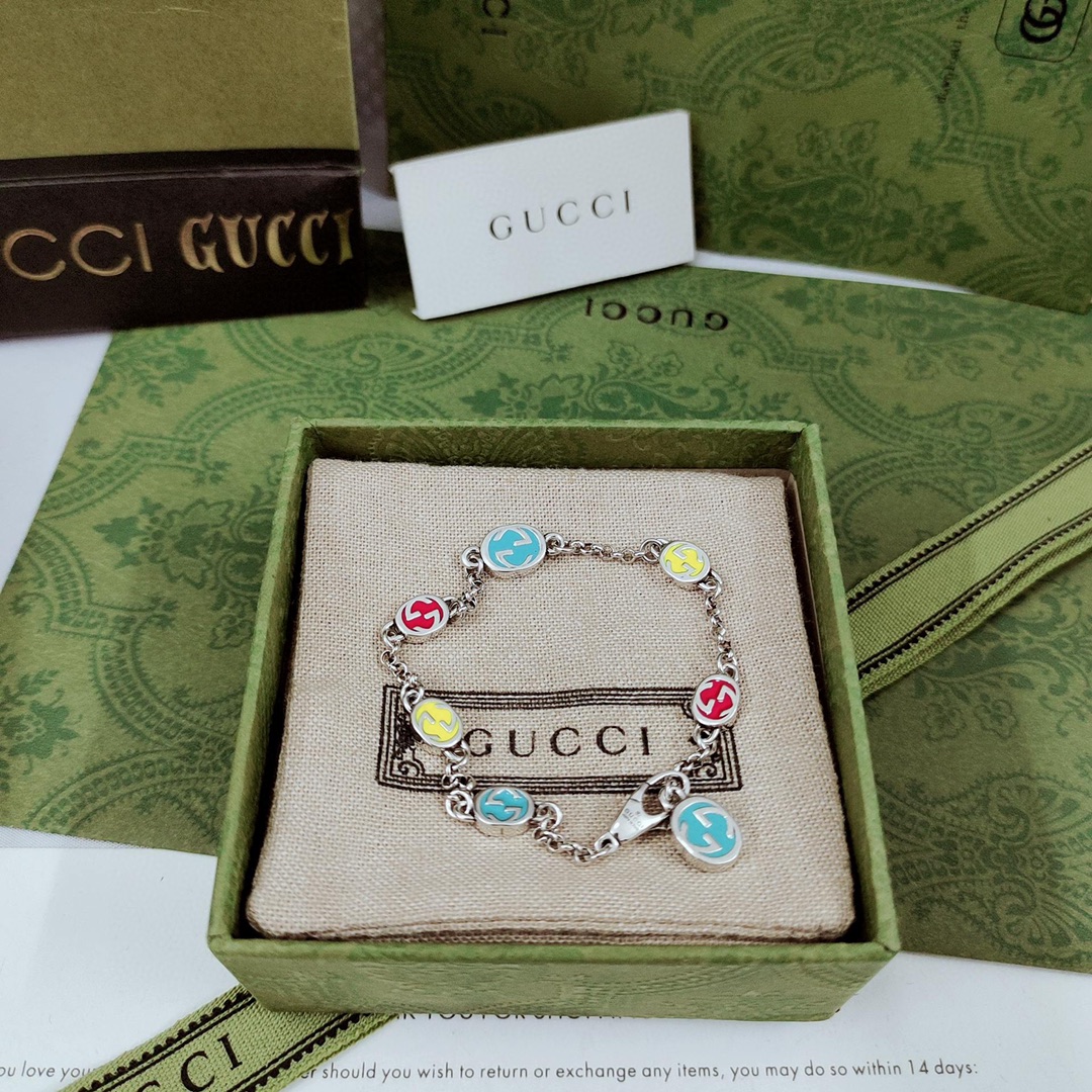 GUCCI-Interlocking Double G Colored Enamel Bracelet