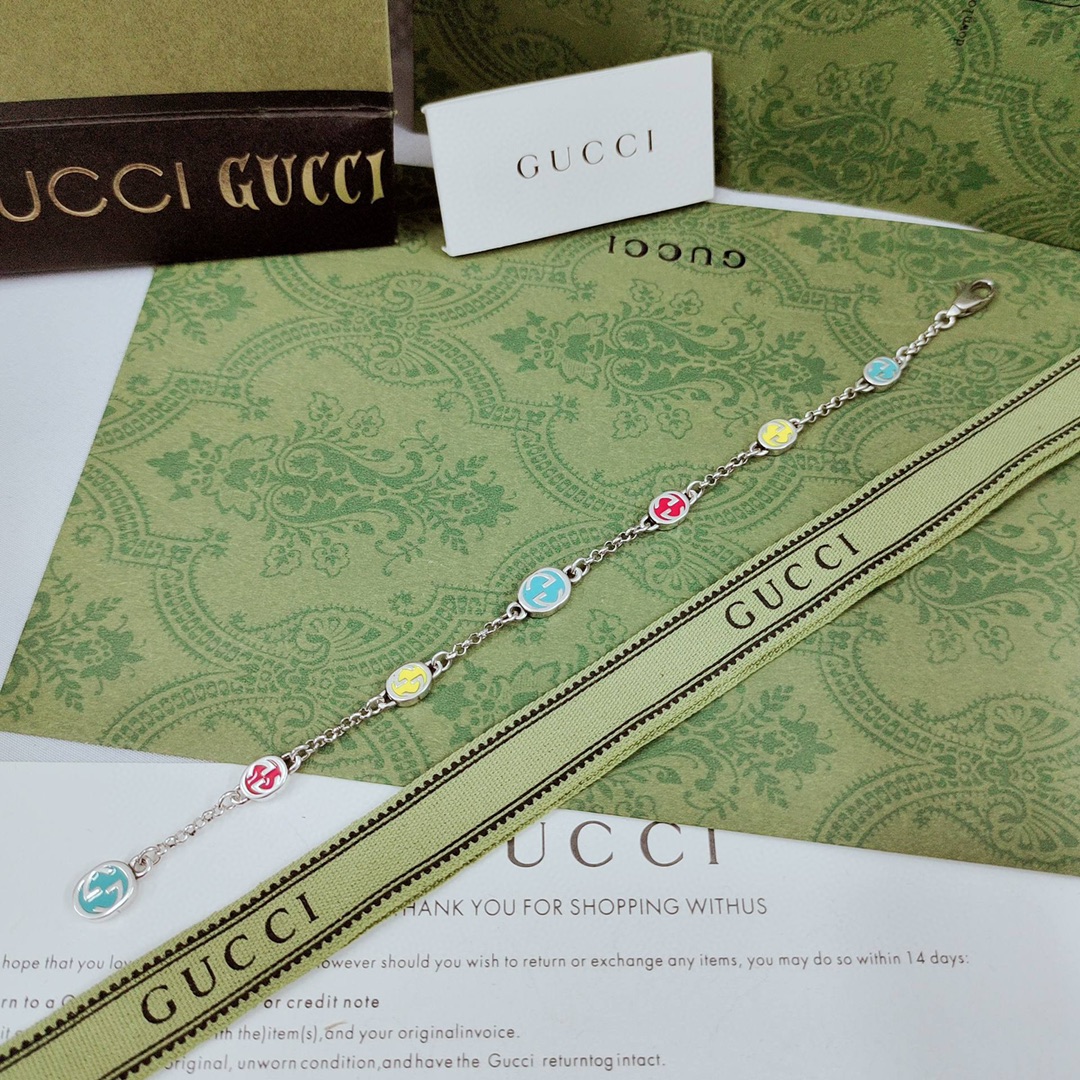 GUCCI-Interlocking Double G Colored Enamel Bracelet