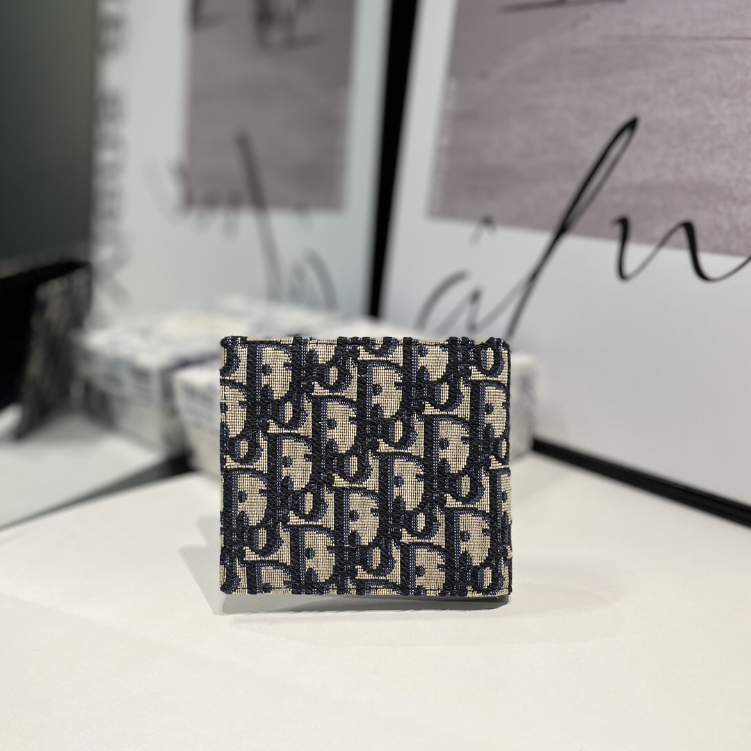 Dior-Blue jacquard fabric men's short wallet