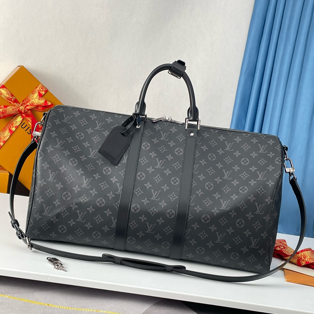 LV-Keepall 55 Travel Bag Black Flower M40605
