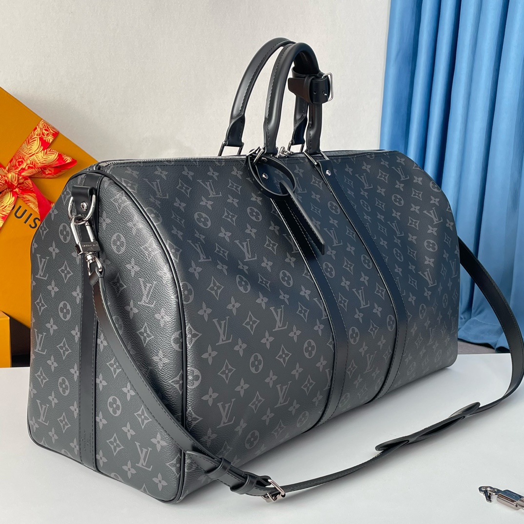 LV-Keepall 55 Travel Bag Black Flower M40605