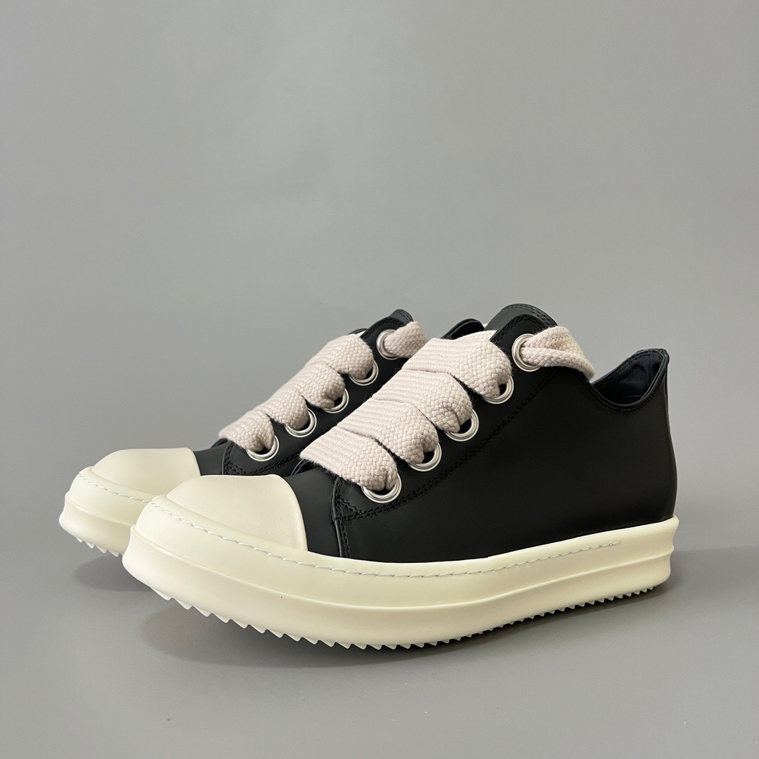 Rick Owens-Main line black low cut lace up leather surface