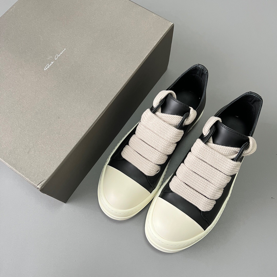 Rick Owens-Main line black low cut lace up leather surface