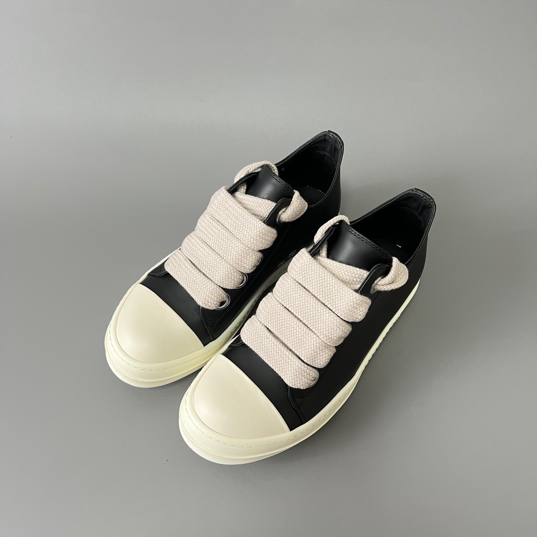 Rick Owens-Main line black low cut lace up leather surface
