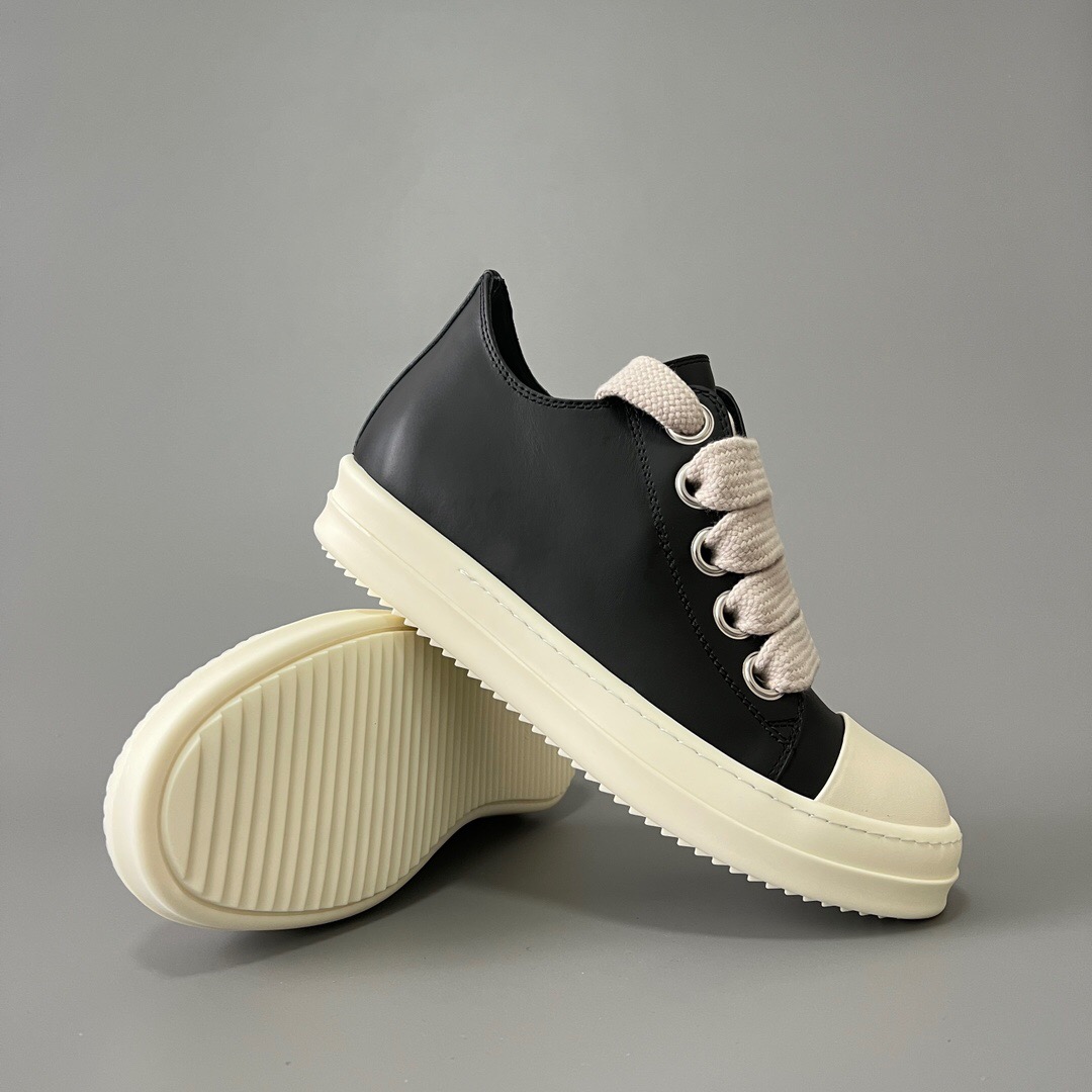 Rick Owens-Main line black low cut lace up leather surface