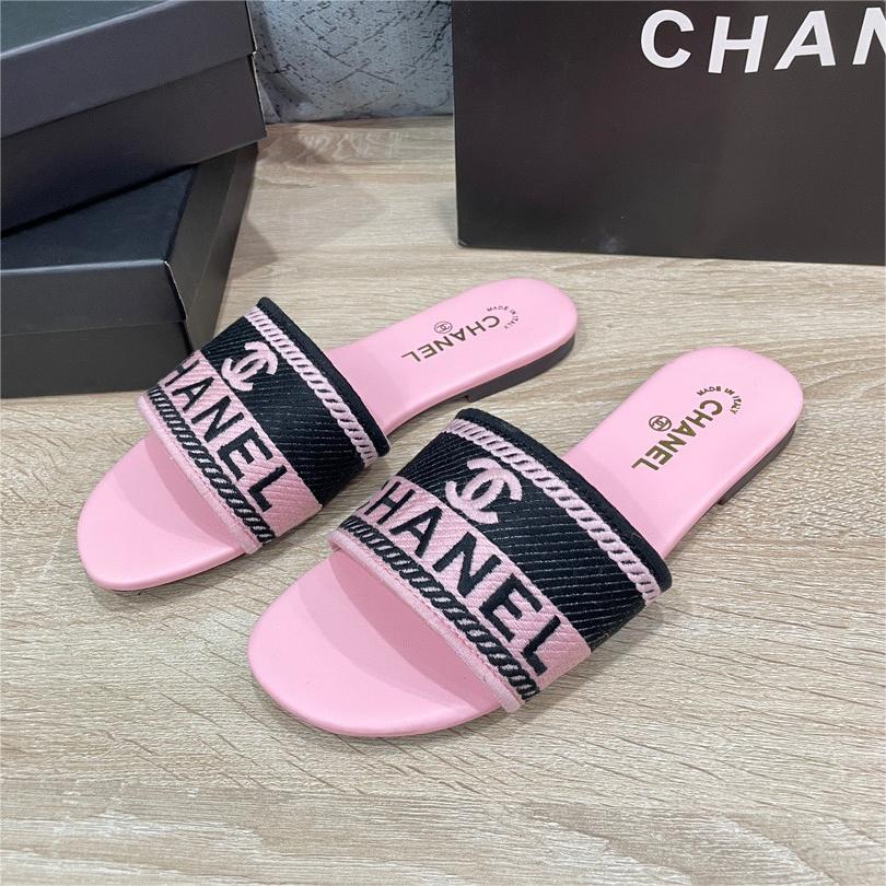 Chanel-Embroidered letter flat slippers
