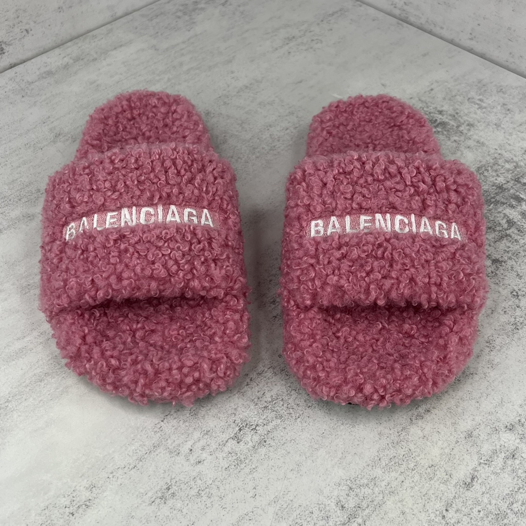 balenciaga-Lamb wool thick soled slippers