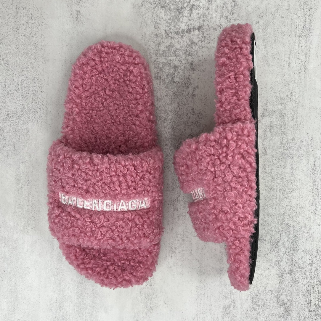 balenciaga-Lamb wool thick soled slippers
