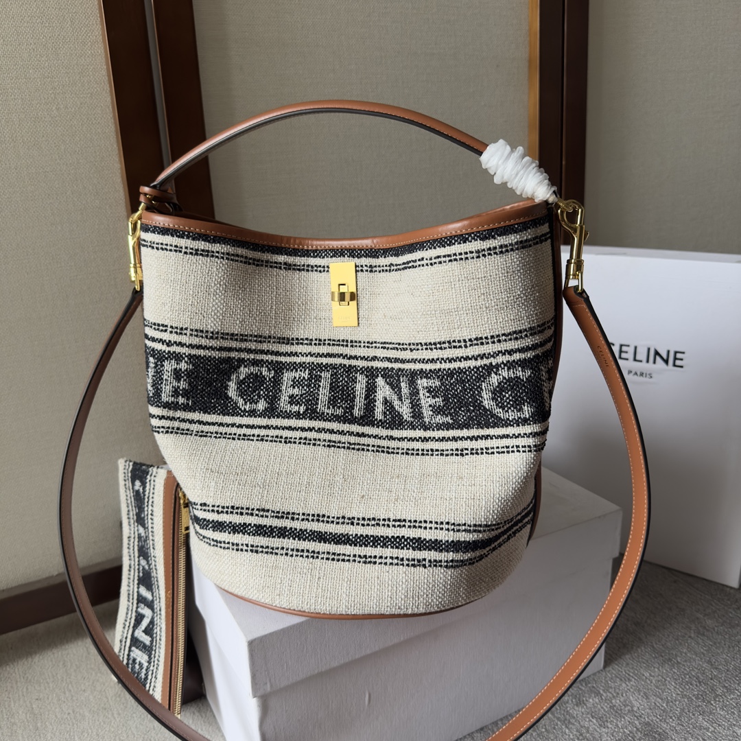 Celine-Bucket 16 fabric cowhide hand bucket