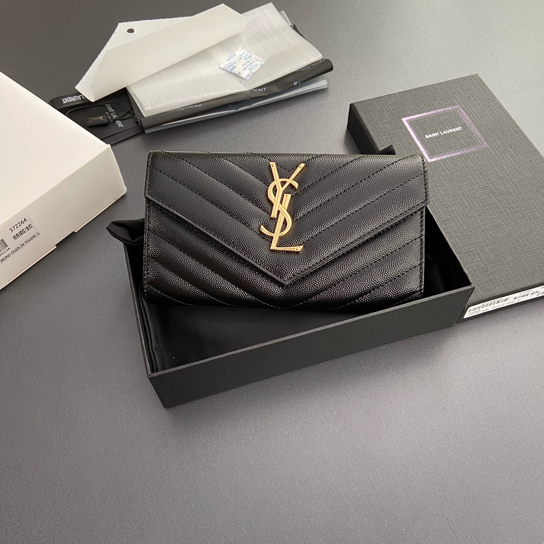 YSL-Matlasse flip top grain embossed leather wallet