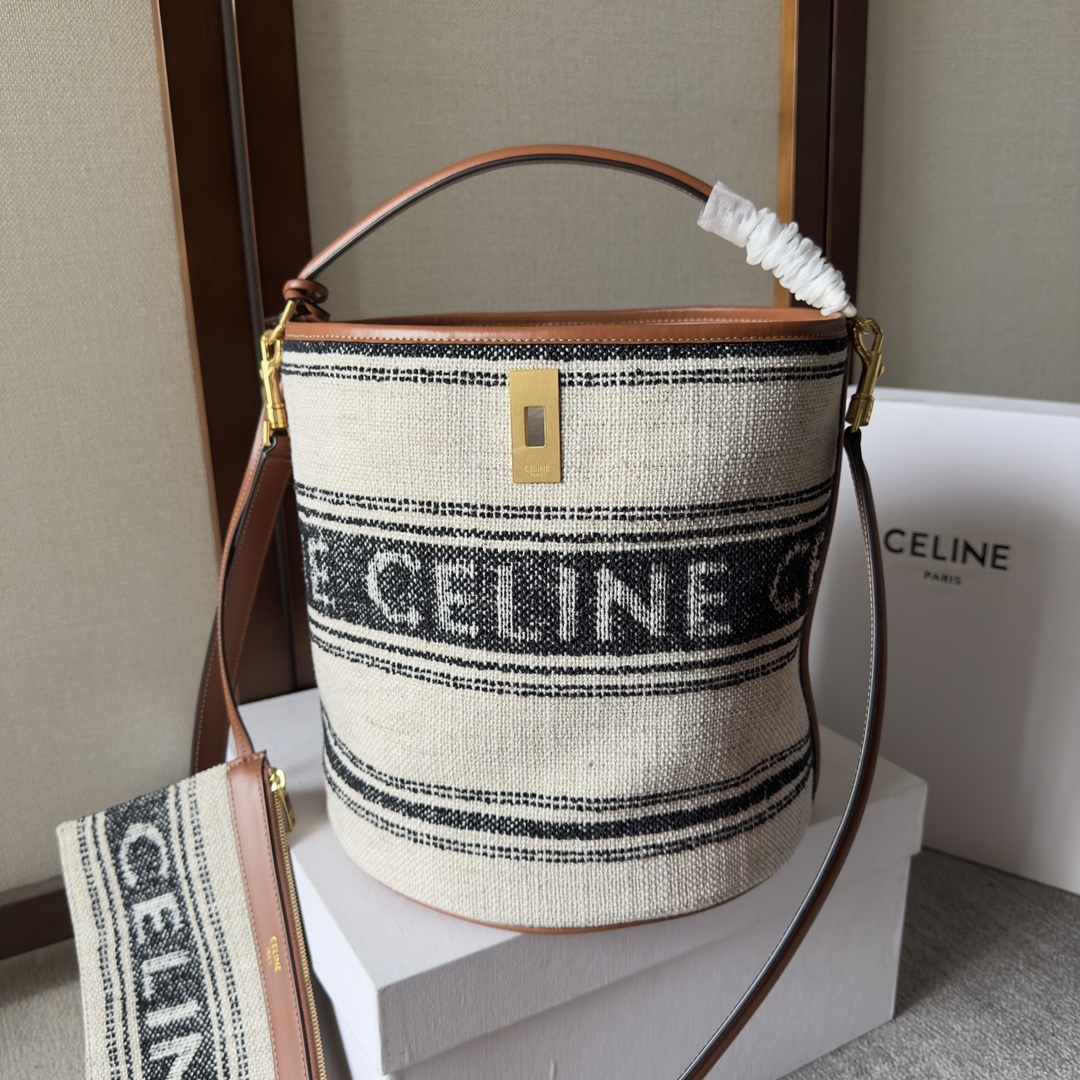 Celine-Bucket 16 fabric cowhide hand bucket