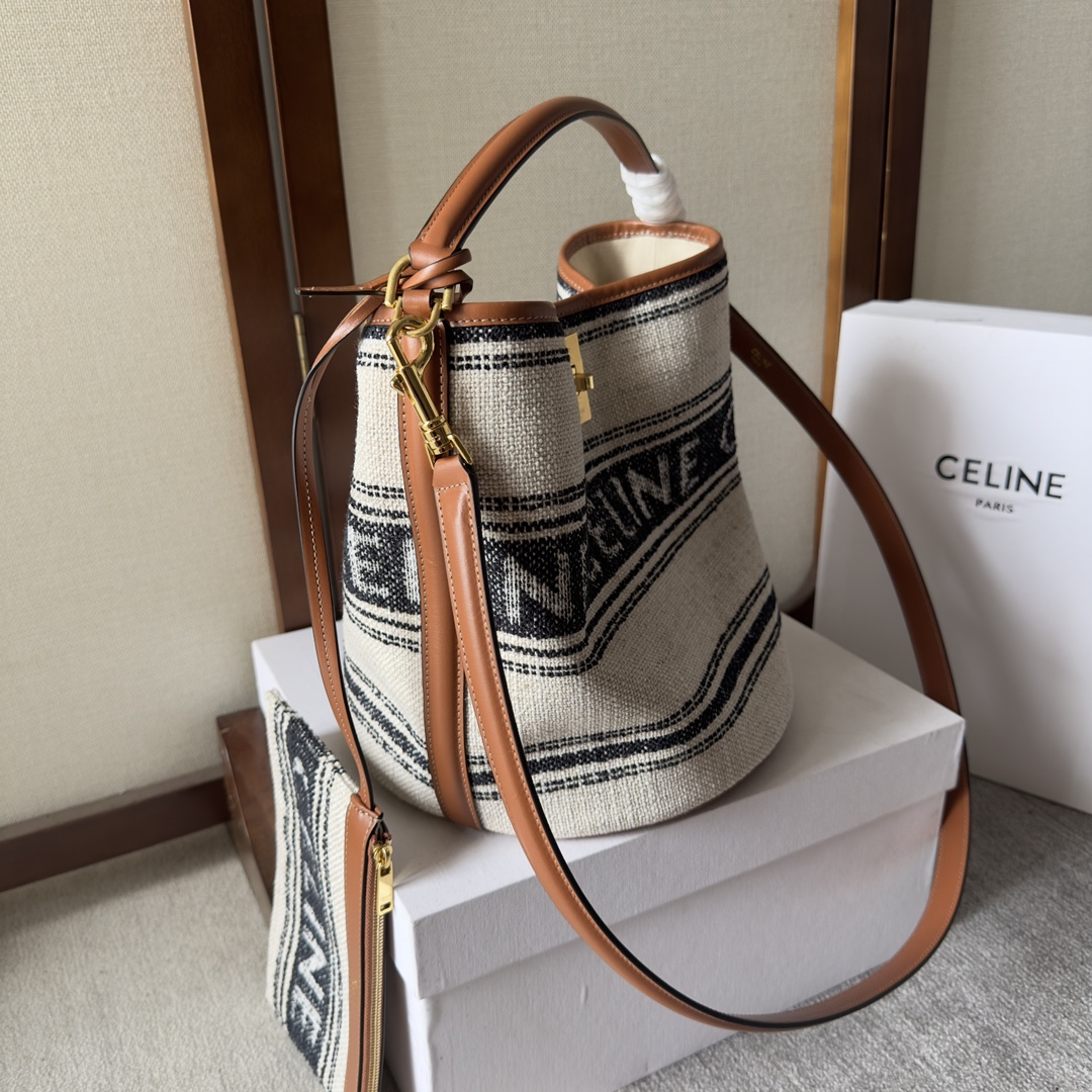 Celine-Bucket 16 fabric cowhide hand bucket