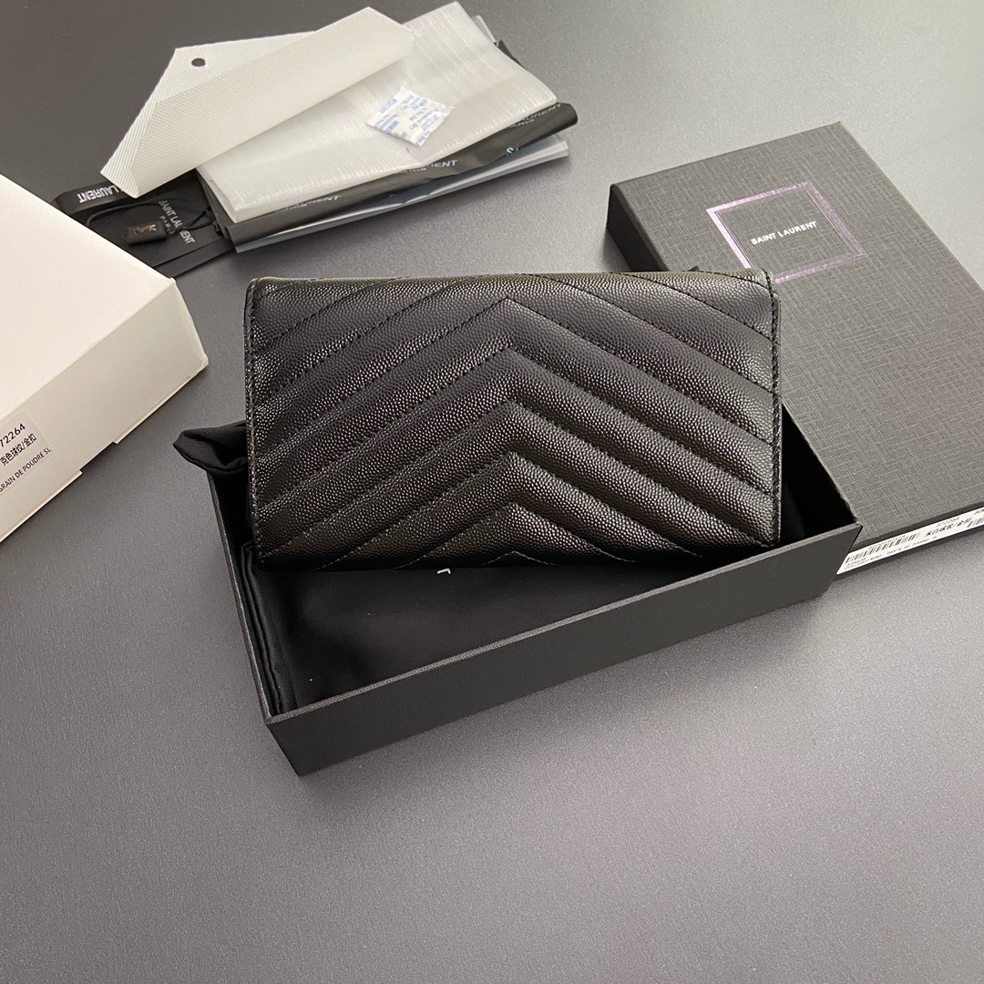 YSL-Matlasse flip top grain embossed leather wallet