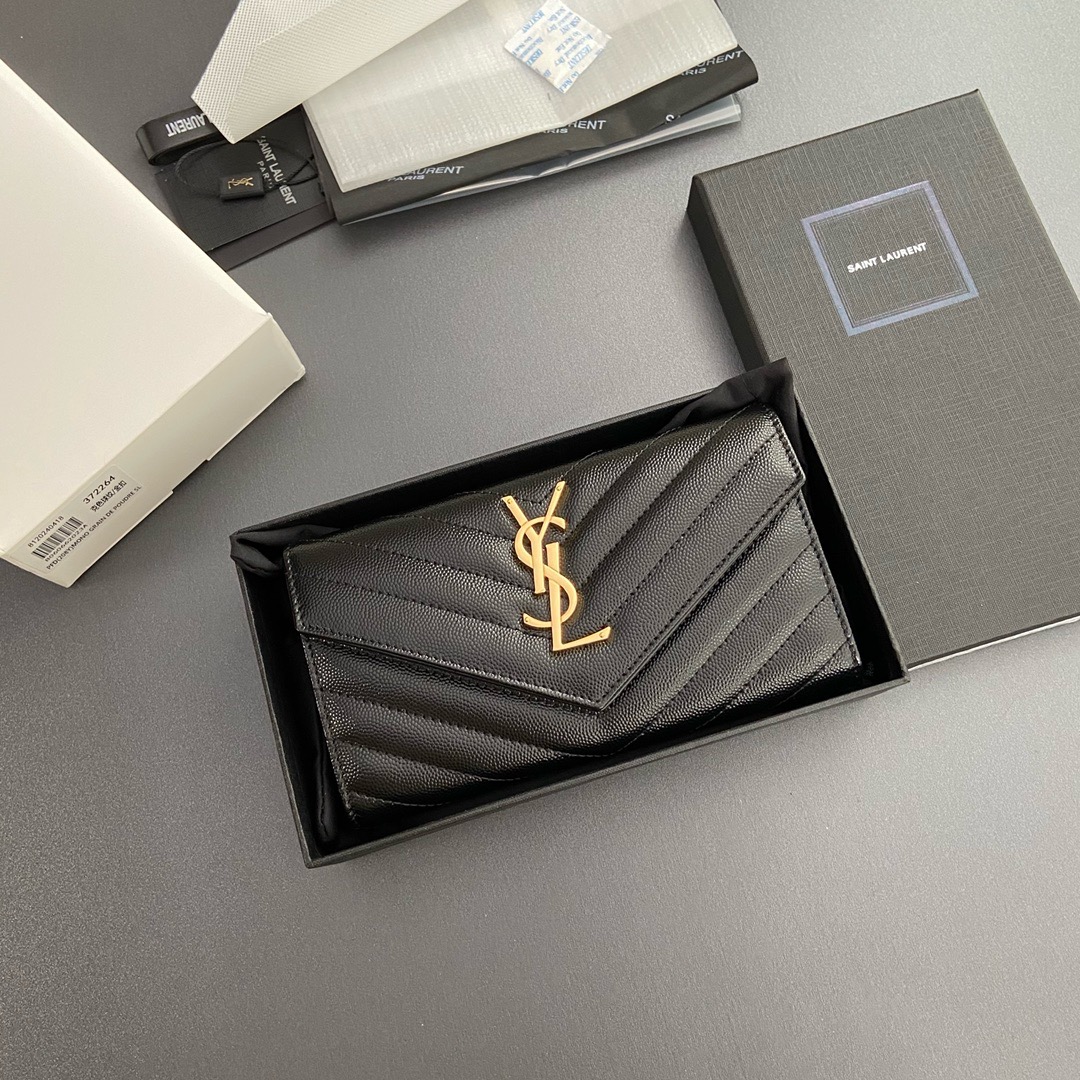 YSL-Matlasse flip top grain embossed leather wallet