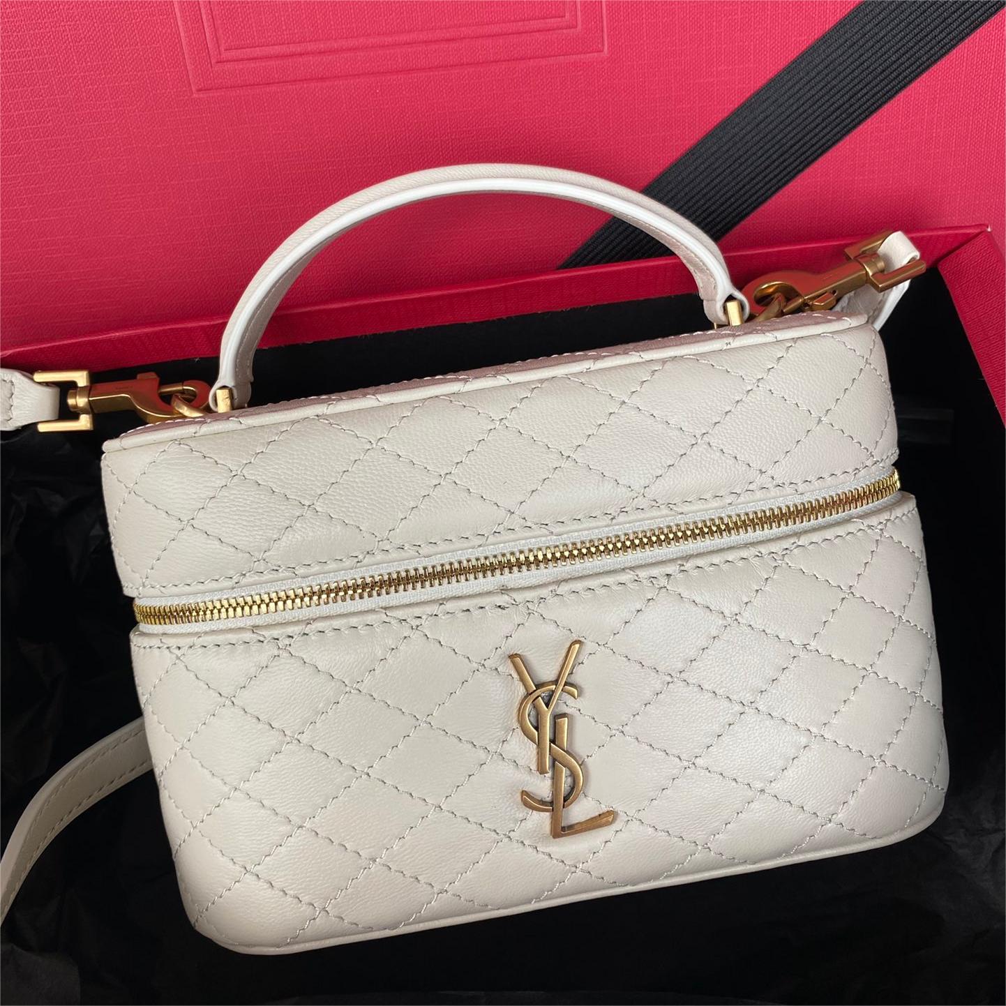 YSL-Sheepskin leather shoulder straps, hand-held bag, makeup bag