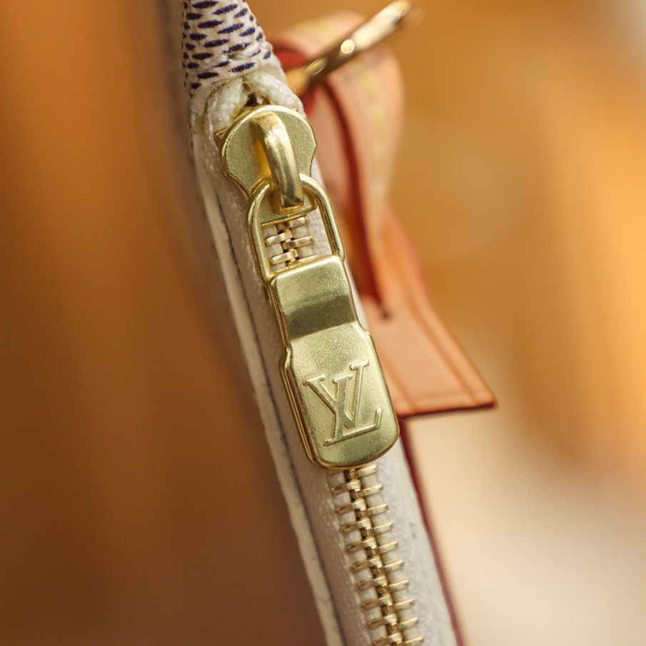 LV-Checkered Canvas and Cowhide Shopping Bag Shoulder Handbag