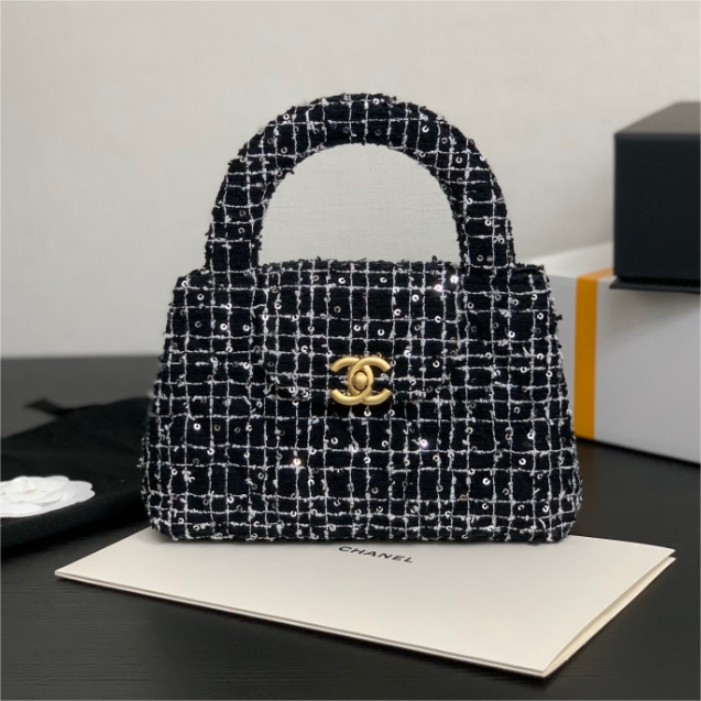 Chanel-Large Woolen Fabric Diamond Grid Coarse Nylon Bead Cloth Handbag