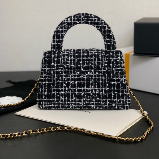 Chanel-Large Woolen Fabric Diamond Grid Coarse Nylon Bead Cloth Handbag