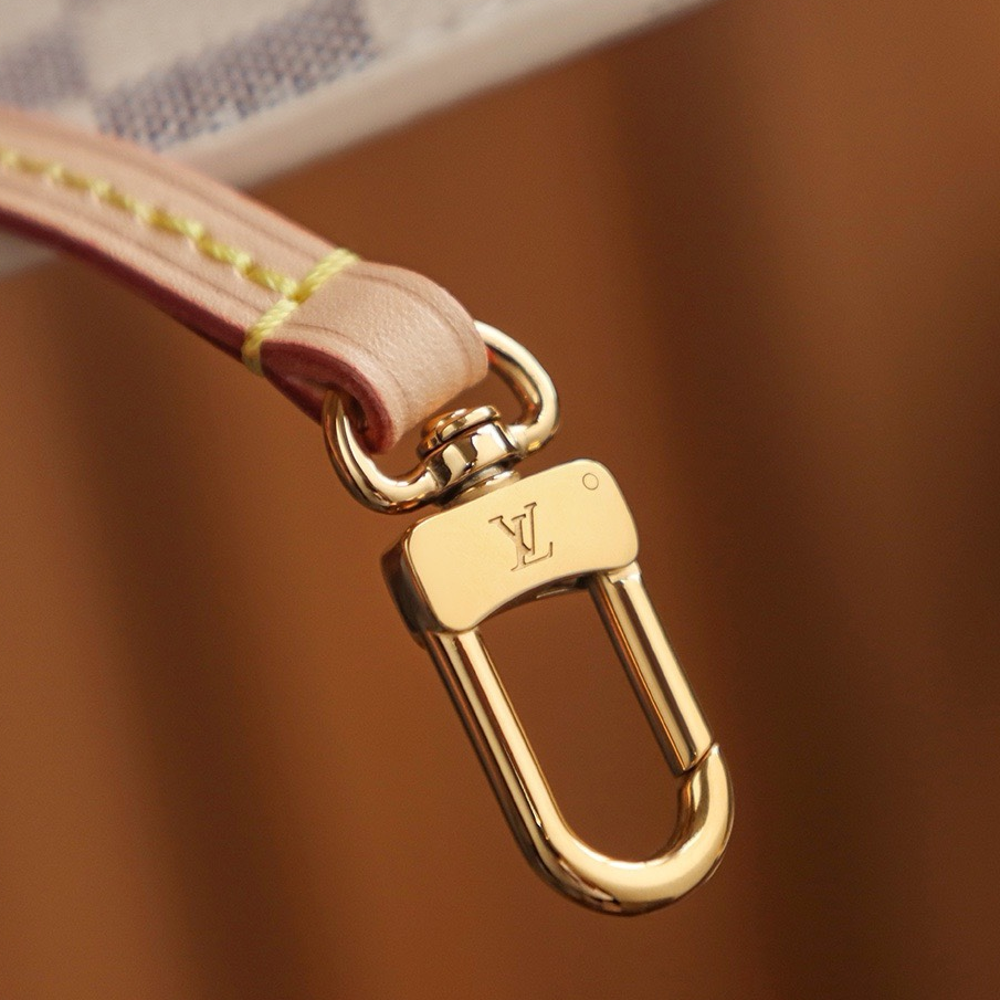 LV-Checkered Canvas and Cowhide Shopping Bag Shoulder Handbag