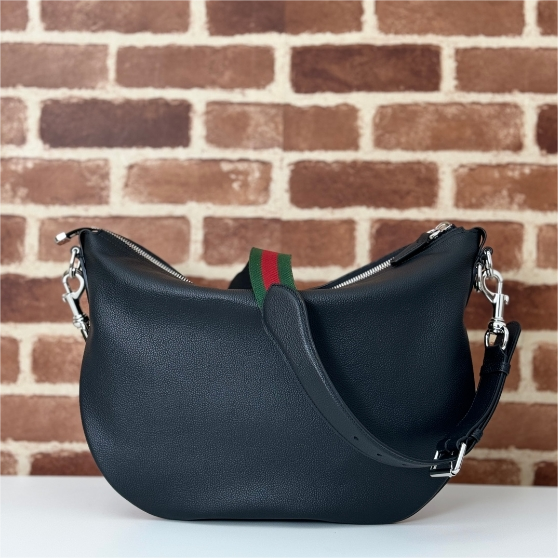 GUCCI-Single Shoulder Crossbody Black Grain High-Quality Soft Leather bag