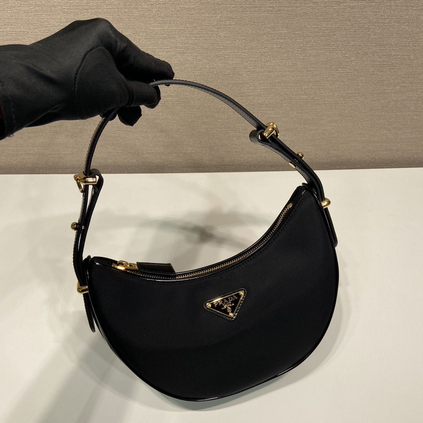 PRADA- Leather Underarm Handle Shoulder Moon Bag