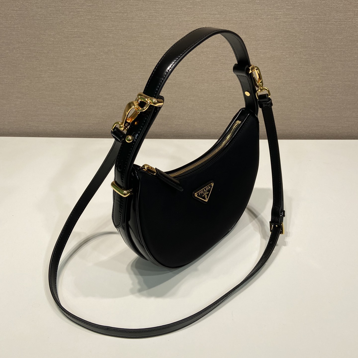 PRADA- Leather Underarm Handle Shoulder Moon Bag