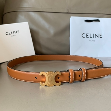 CELINE-Calf Leather Metal Buckle Belt