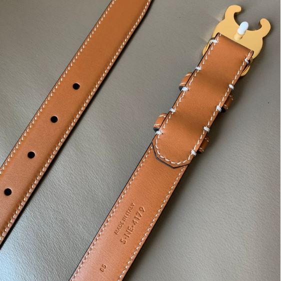 CELINE-Calf Leather Metal Buckle Belt
