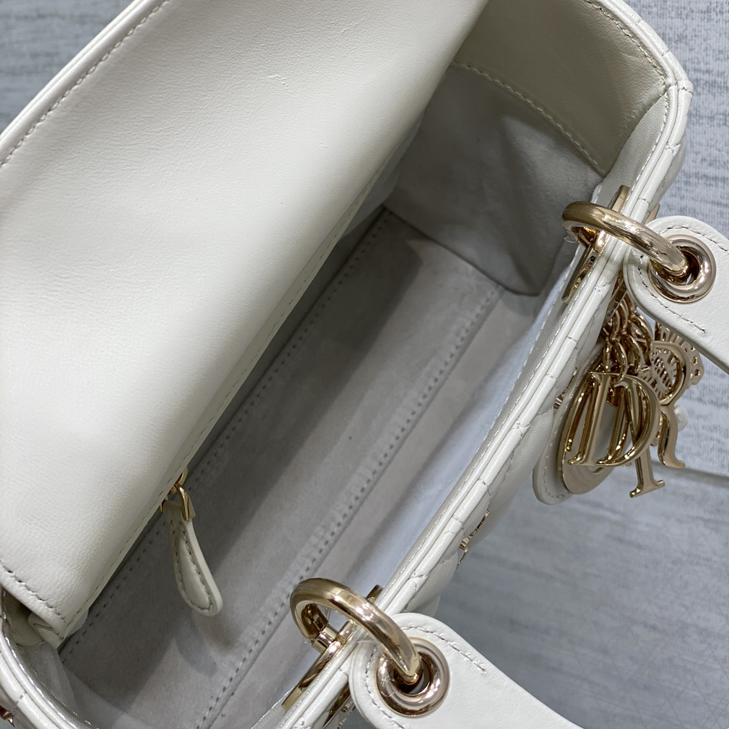 DIOR- Lady Dior Small White Lambskin Shoulder Bag