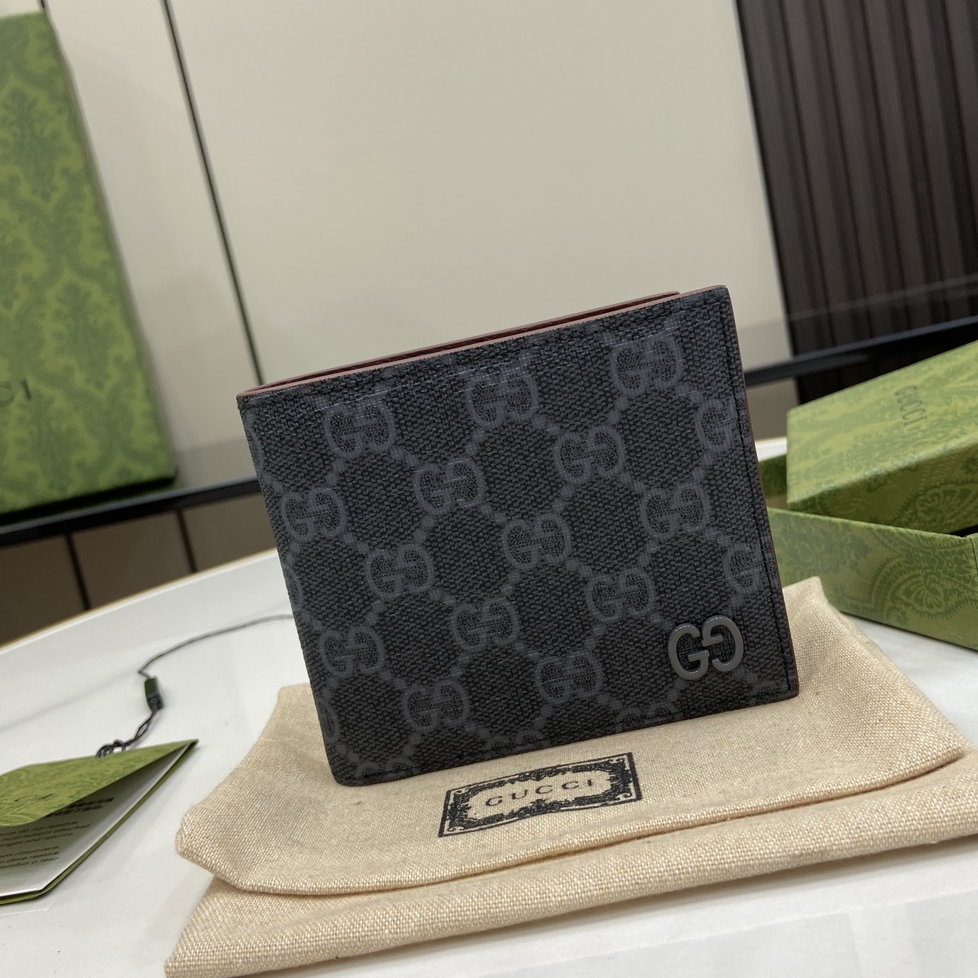 GUCCI- Canvas Black and Bordeaux Red Wallet