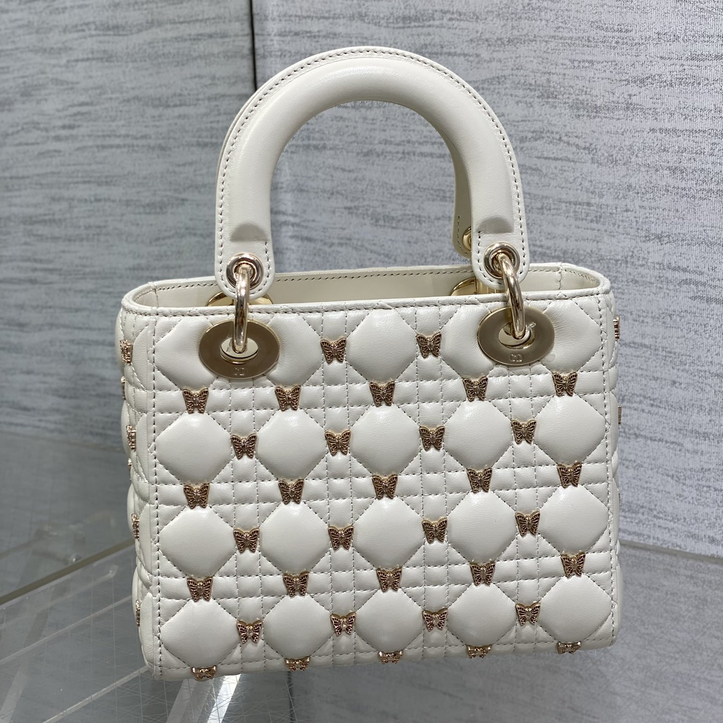 DIOR- Lady Dior Small White Lambskin Shoulder Bag