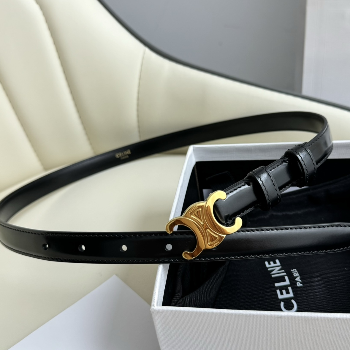 CELINE- Arc de Triomphe Copper Buckle Calfskin Belt