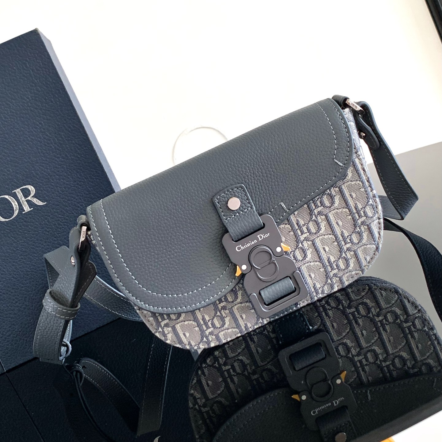 Dior-Black grain cowhide saddle bag