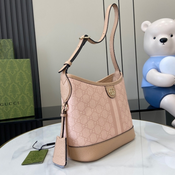 Gucci-Ophidia Grey Pink Leather Rolled Edge Small Shoulder Backpack