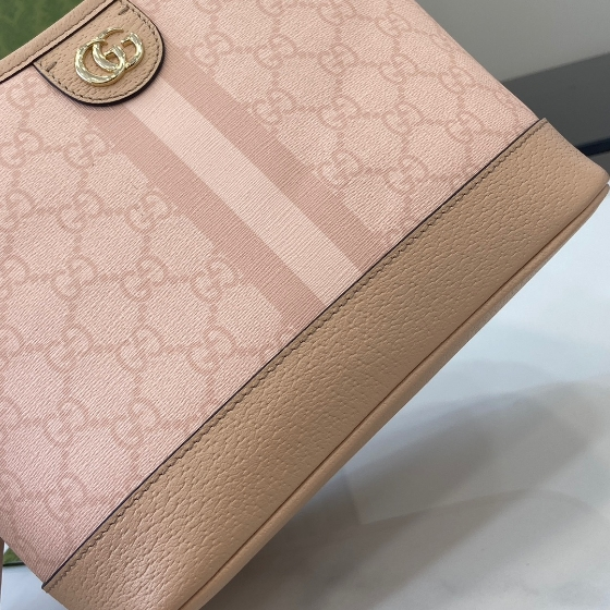 Gucci-Ophidia Grey Pink Leather Rolled Edge Small Shoulder Backpack