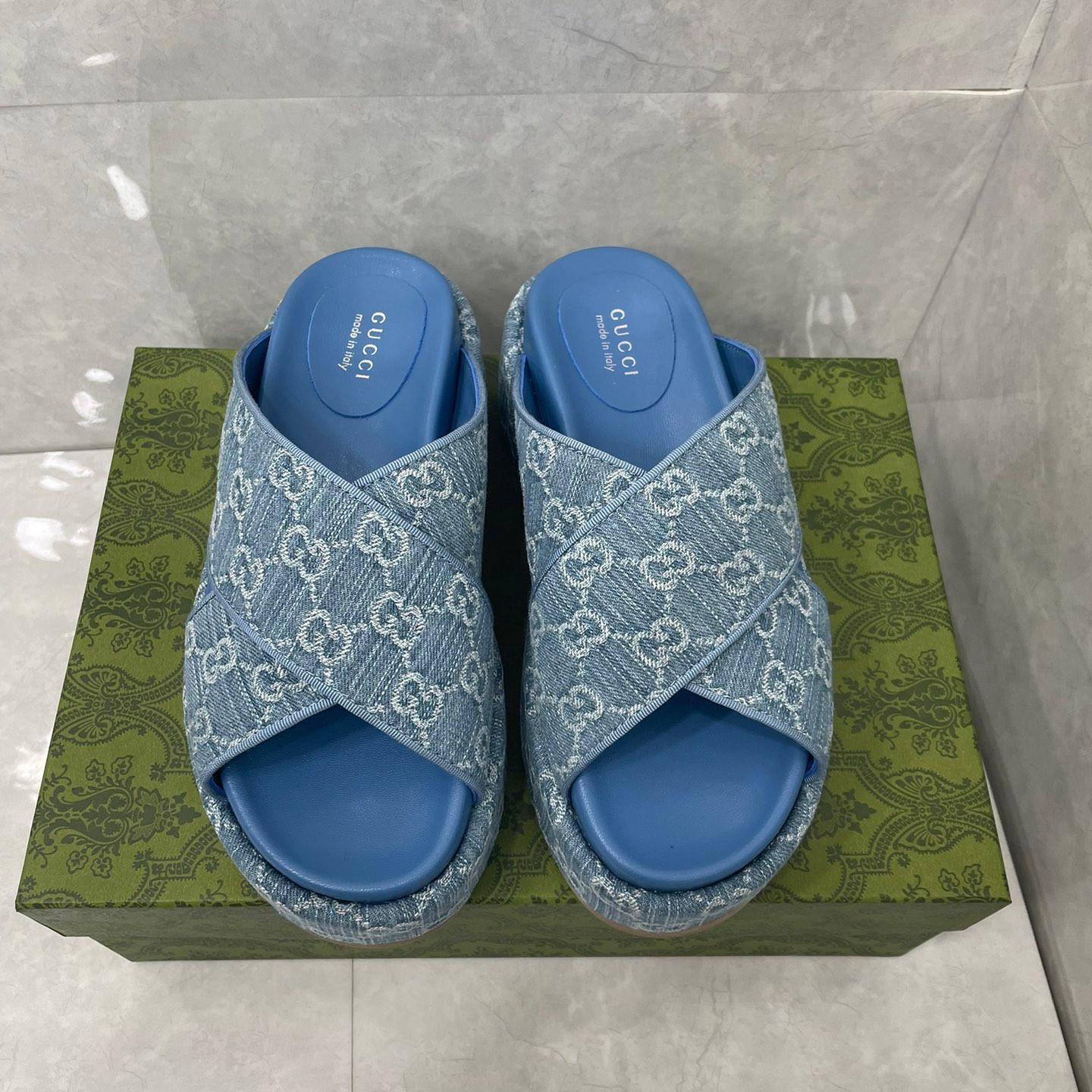 Gucci-Women's GG Thick Bottom Denim Slippers