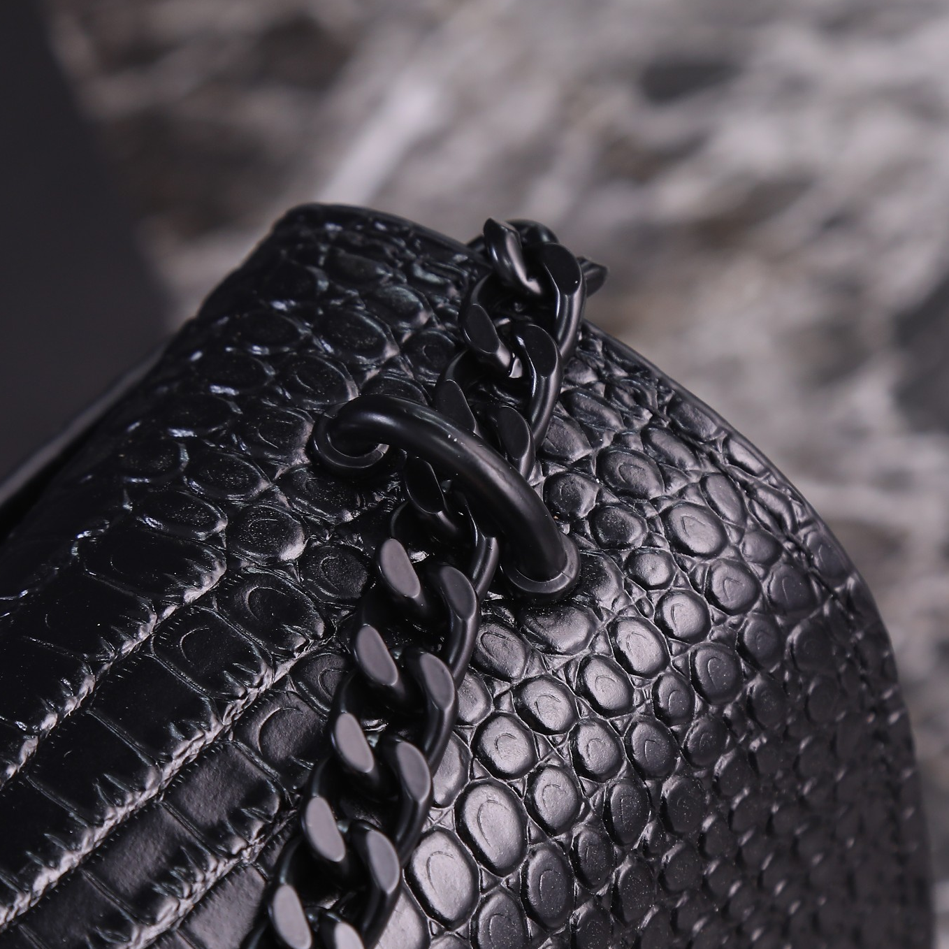 YSL-SUNSET BLACK Crocodile Embossed Shoulder Bag
