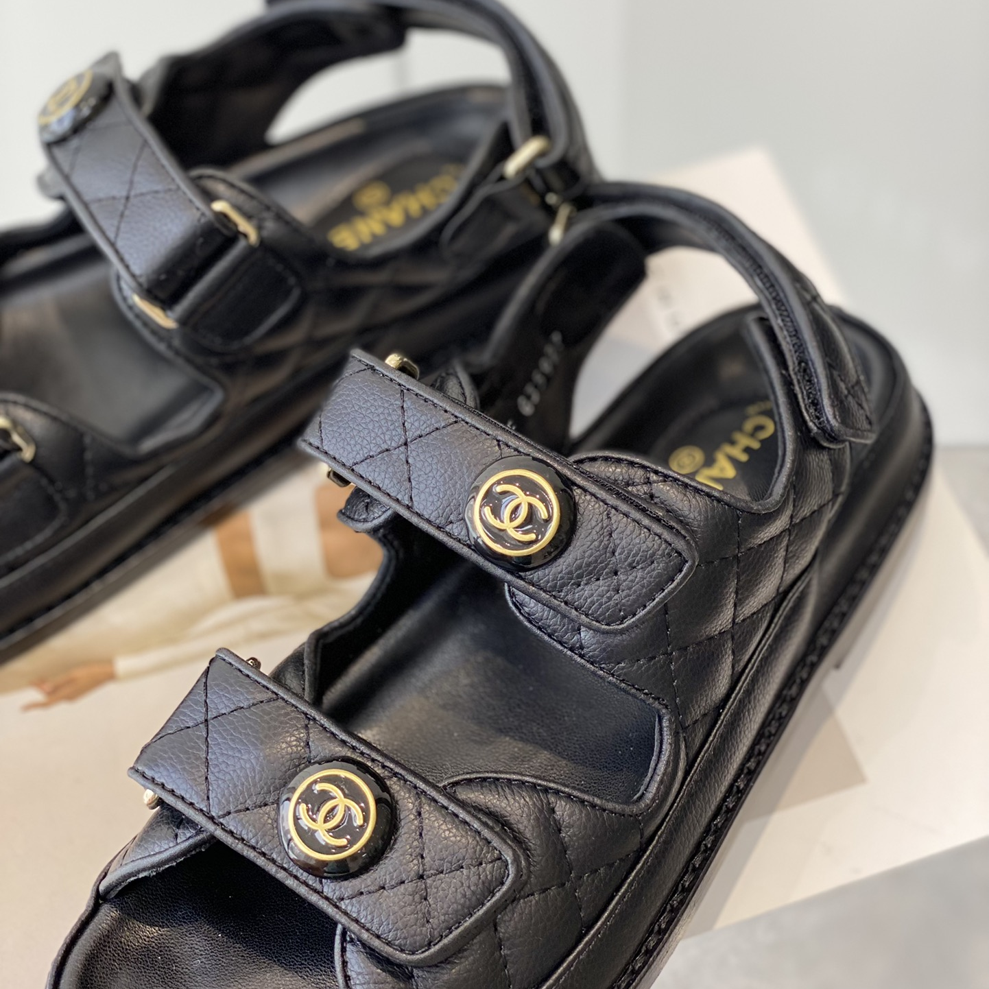 Chanel-Black Flat Beach Sandals
