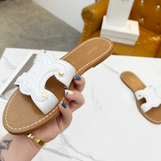 Celine-Embossed Cowhide Oil Edge Genuine Leather Sole Slippers