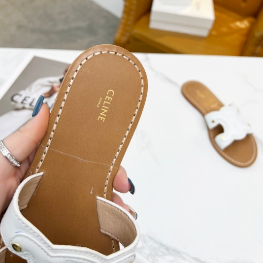 Celine-Embossed Cowhide Oil Edge Genuine Leather Sole Slippers