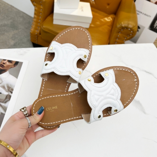 Celine-Embossed Cowhide Oil Edge Genuine Leather Sole Slippers