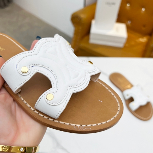 Celine-Embossed Cowhide Oil Edge Genuine Leather Sole Slippers