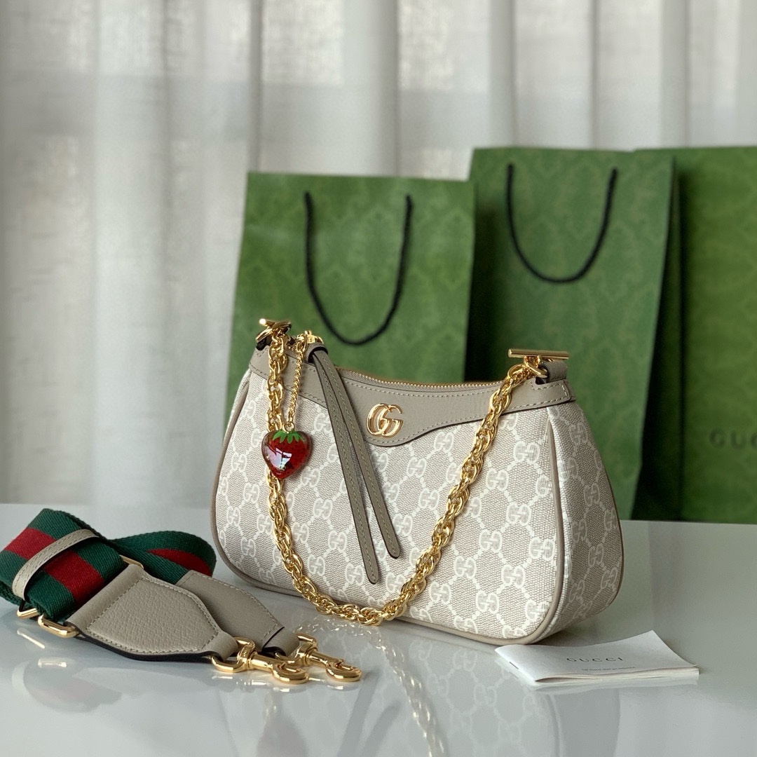 Gucci-ophidia series small strawberry pendant with wide shoulder strap handbag